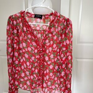 The Kooples Red Ruffled Long Sleeve Blouse